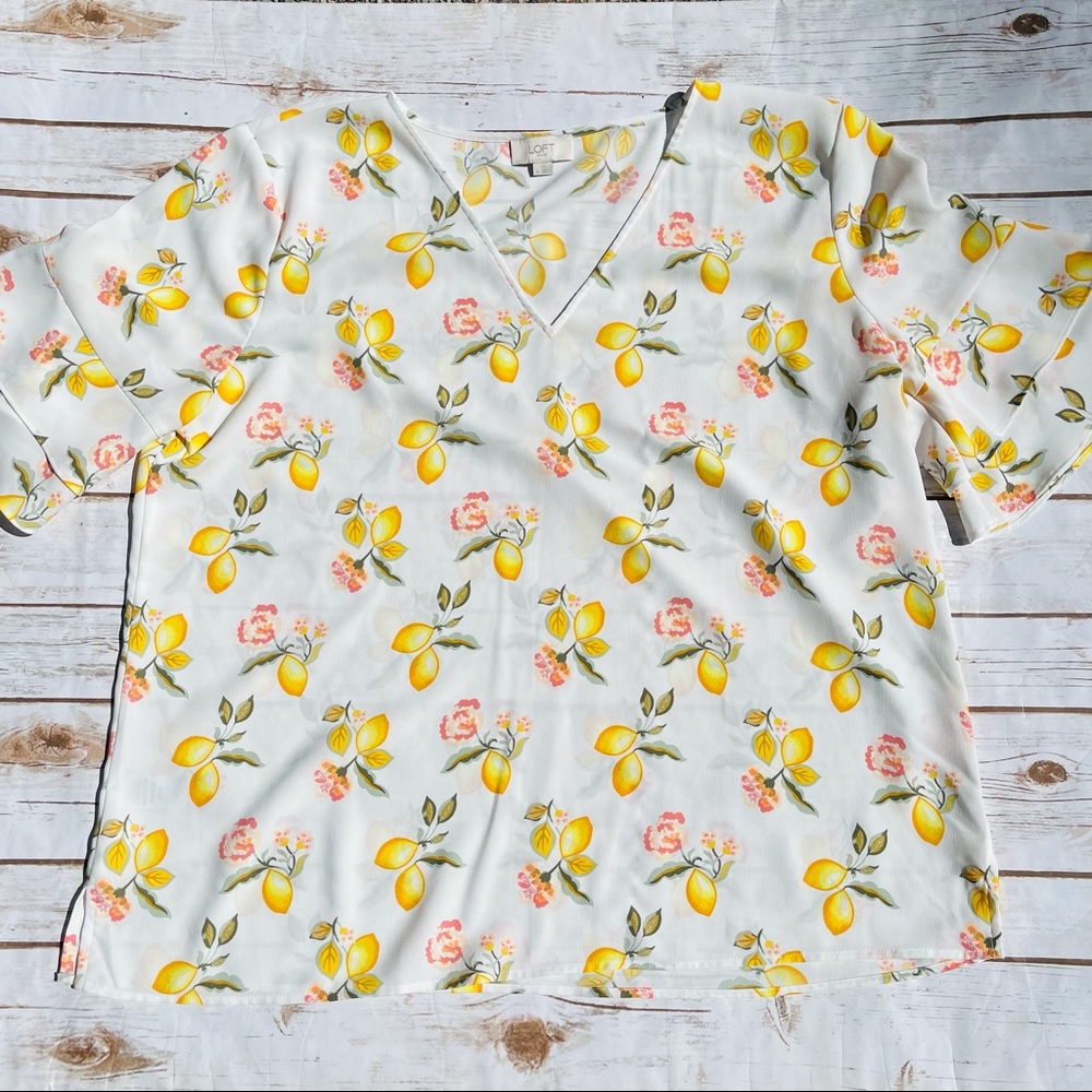 LOFT lemon print blouse top